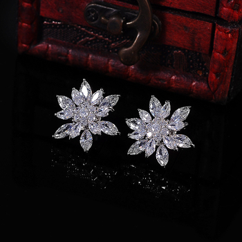 Naušnice s cvjetnim dizajnom, cirkon ugrađen, Zhunze Jewelry, za žene