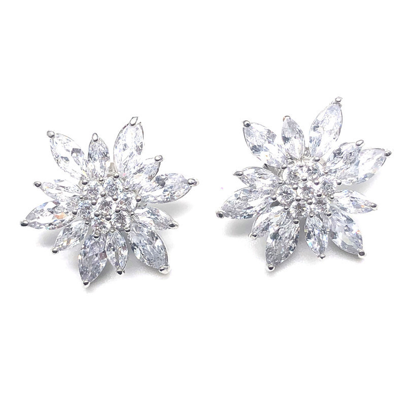 Naušnice s cvjetnim dizajnom, cirkon ugrađen, Zhunze Jewelry, za žene