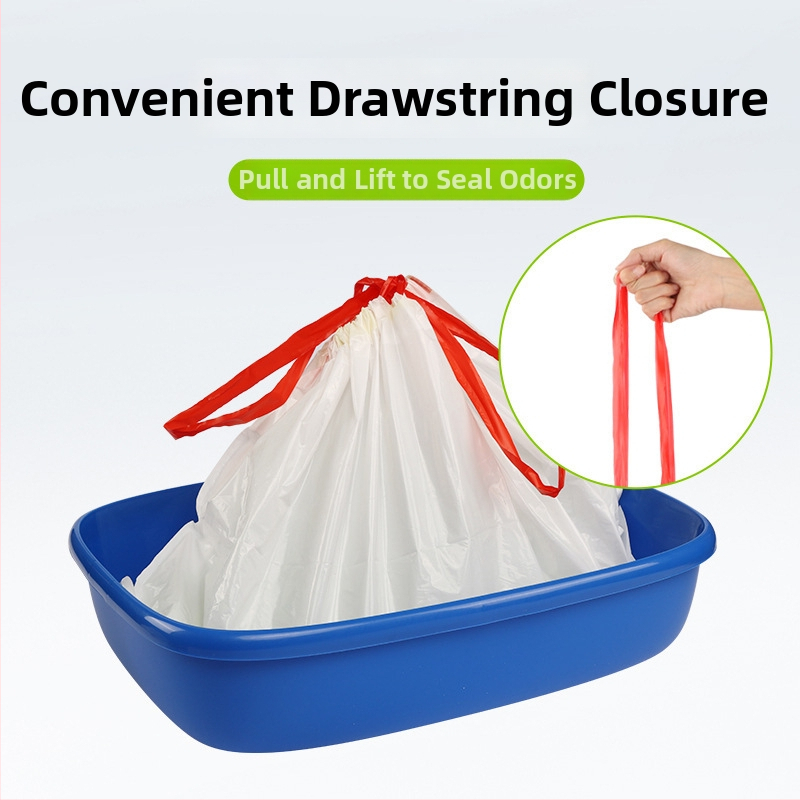 Τσάντα απορριμμάτων γάτας και περιττωμάτων με κορδόνι – μιας χρήσης, παχιά, ανθεκτική στη φόρτωση από PE