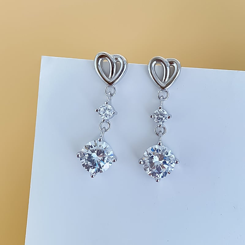 Moissanite обеци, разрез осем сърца и осем стрелки, сребро 925, марка Tirina, електроплатирани