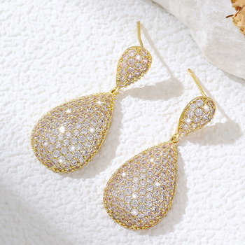 Zhuoman Réz vízcsepp fülbevaló Geometriai mintával, elektroplakálás, 925-ös ezüst fülcsapok (Kód Ed68652-775)