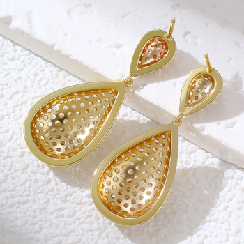 Zhuoman Réz vízcsepp fülbevaló Geometriai mintával, elektroplakálás, 925-ös ezüst fülcsapok (Kód Ed68652-775)