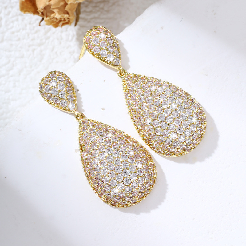 Zhuoman Réz vízcsepp fülbevaló Geometriai mintával, elektroplakálás, 925-ös ezüst fülcsapok (Kód Ed68652-775)