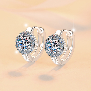 Обeци с муассанит, стерлингово сребро, 0.5-1 ct, кръгла/геометрична форма, 3EX рязане