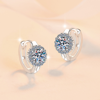 Обeци с муассанит, стерлингово сребро, 0.5-1 ct, кръгла/геометрична форма, 3EX рязане