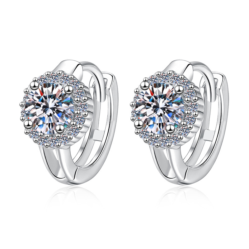 Обeци с муассанит, стерлингово сребро, 0.5-1 ct, кръгла/геометрична форма, 3EX рязане