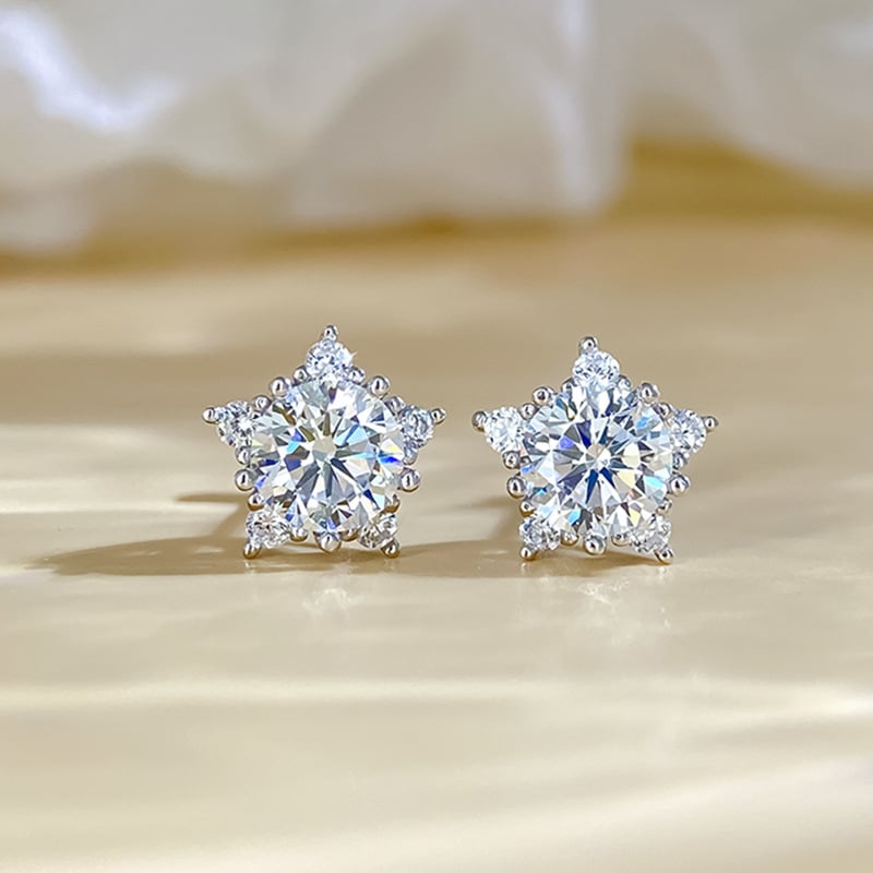 Обреци за ухо със звезда от Моисанит, стерлингово сребро S925, огранка Eight Hearts and Eight Arrows, 0.5–1 ct