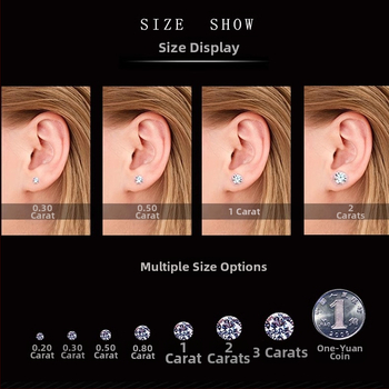 Moissanitové náušnice zo striebra s štvorzubým uchytením, kruhového tvaru