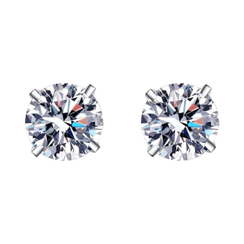 Moissanite обици с стерлингово сребро и четиризъбна монтаж, кръгла форма