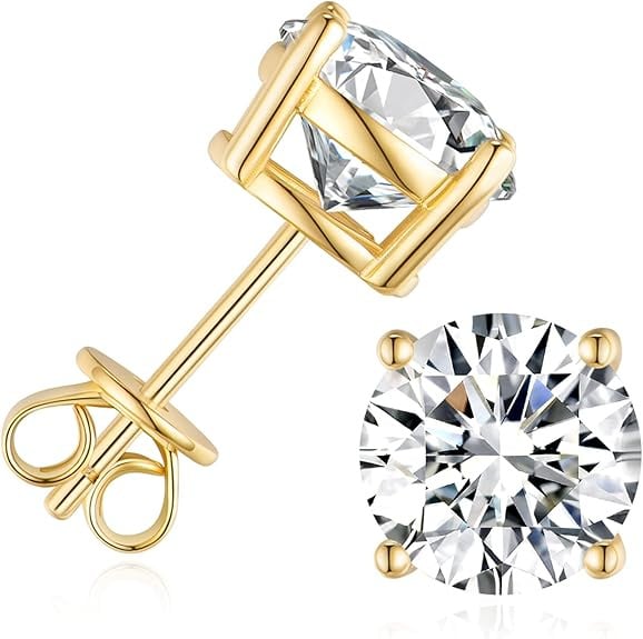 Moissanite обици с стерлингово сребро и четиризъбна монтаж, кръгла форма