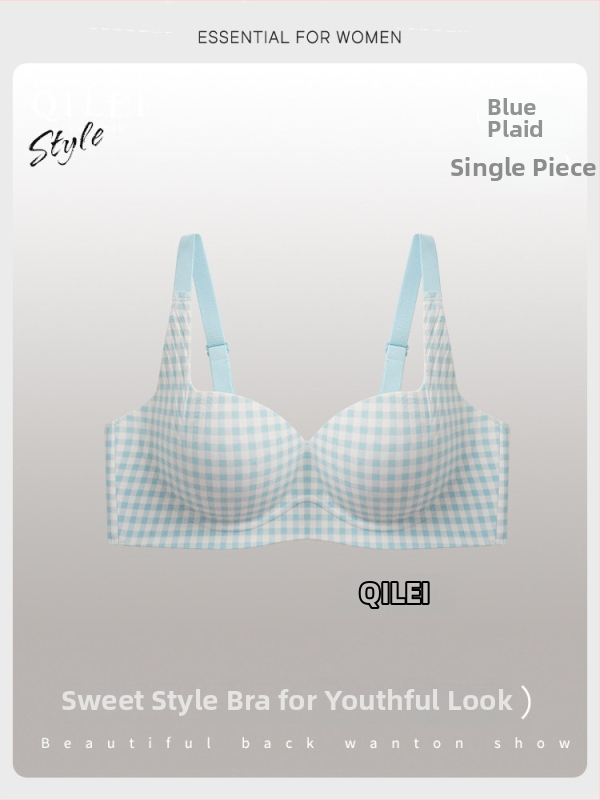 Crveni karirani set grudnjaka, bezšivan, bežični push-up, 3/4 košarica, srednje oblikovana košarica, Spandex tkanina (Push-Up, Wireless, 3/4 Cup, Medium Molded Cup, Spandex)