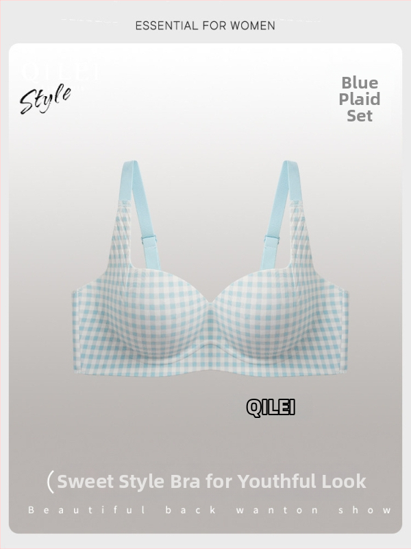 Crveni karirani set grudnjaka, bezšivan, bežični push-up, 3/4 košarica, srednje oblikovana košarica, Spandex tkanina (Push-Up, Wireless, 3/4 Cup, Medium Molded Cup, Spandex)
