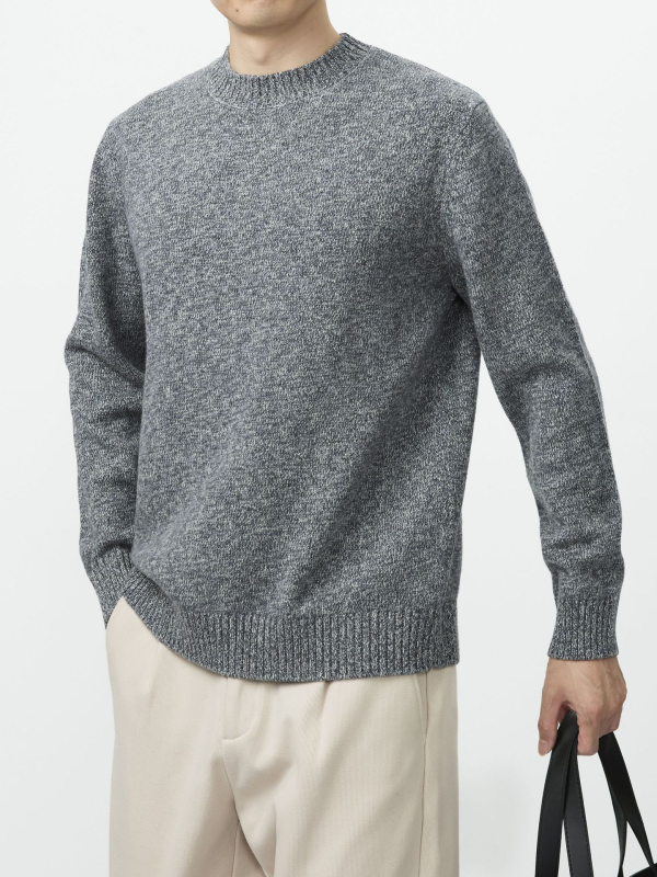 Muški pleteni džemper od 100% ovčje vune — okrugli izrez, dugi rukav, ribani rub, jesen/zima