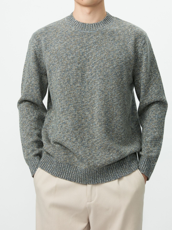 Muški pleteni džemper od 100% ovčje vune — okrugli izrez, dugi rukav, ribani rub, jesen/zima