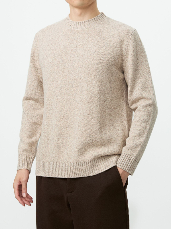 Muški pleteni džemper od 100% ovčje vune — okrugli izrez, dugi rukav, ribani rub, jesen/zima