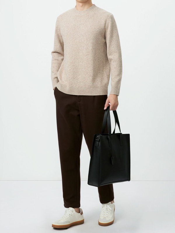 Muški pleteni džemper od 100% ovčje vune — okrugli izrez, dugi rukav, ribani rub, jesen/zima