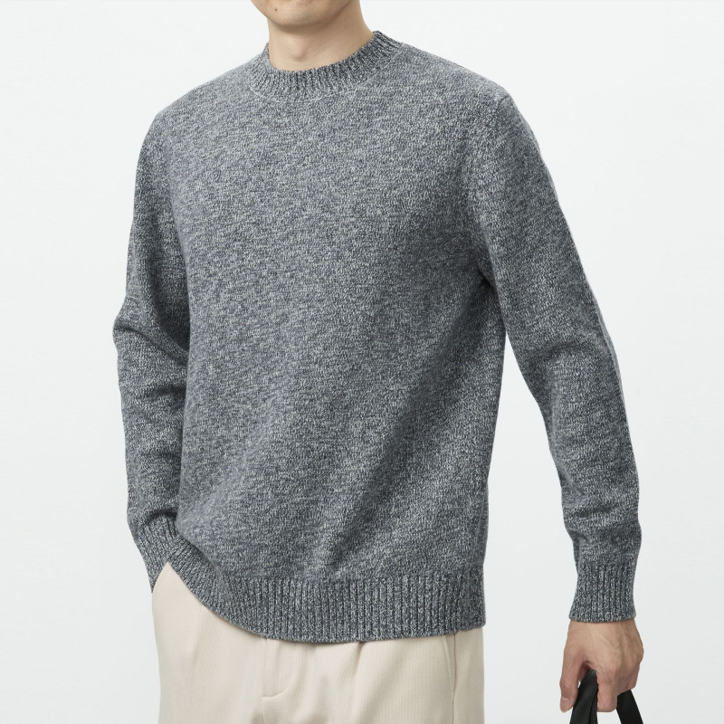 Muški pleteni džemper od 100% ovčje vune — okrugli izrez, dugi rukav, ribani rub, jesen/zima