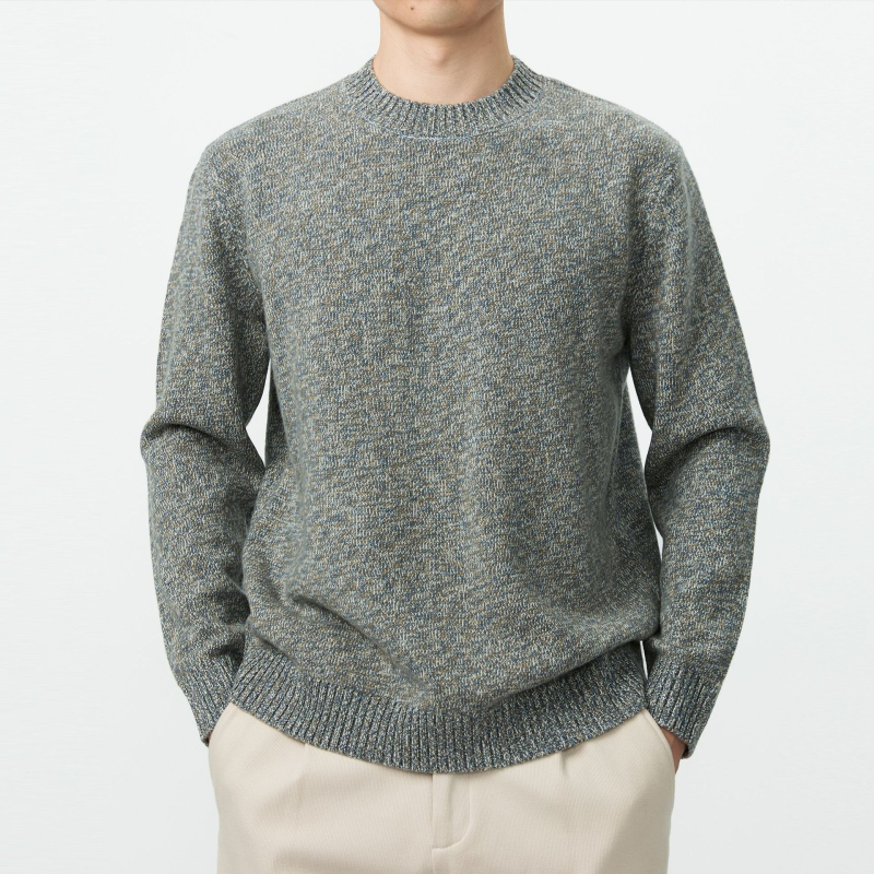 Muški pleteni džemper od 100% ovčje vune — okrugli izrez, dugi rukav, ribani rub, jesen/zima
