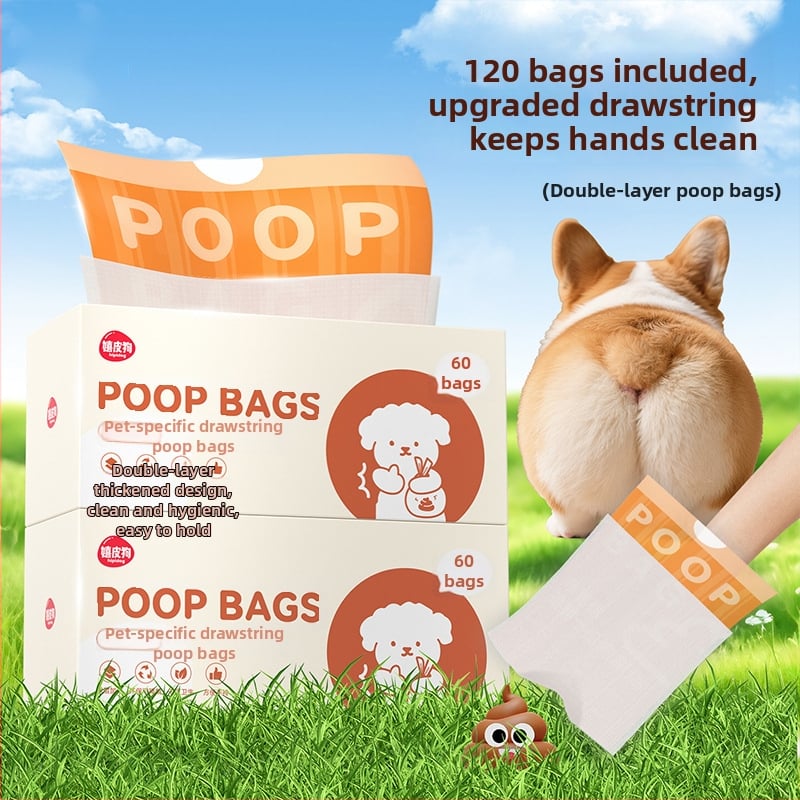 Σακούλες αποβλήτων κατοικίδιων με κορδόνι για γάτες και σκύλους, PE υλικό, παχυνμένες, σχεδίαση με επίπεδη είσοδο