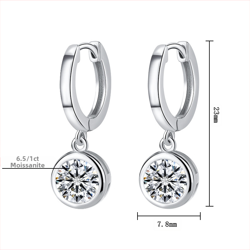 Bubble náušnice s Moissanitom, 1 karát, striebro 925, okrúhly tvar, výbrus osmi srdcí a osmi šípov