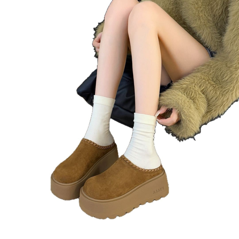 Ženske cipele s povećanjem visine 7 cm, zatvorenim prstom, slip-on, semiš gornji dio, gumeni potplat, PU unutrašnjost, casual stil, jesen 2025