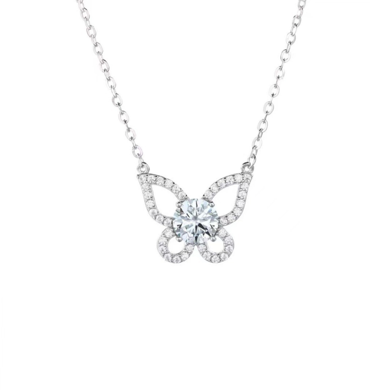 Lančić s privjeskom leptira od moissanita, 1 ct, srebro 925, križni lanac