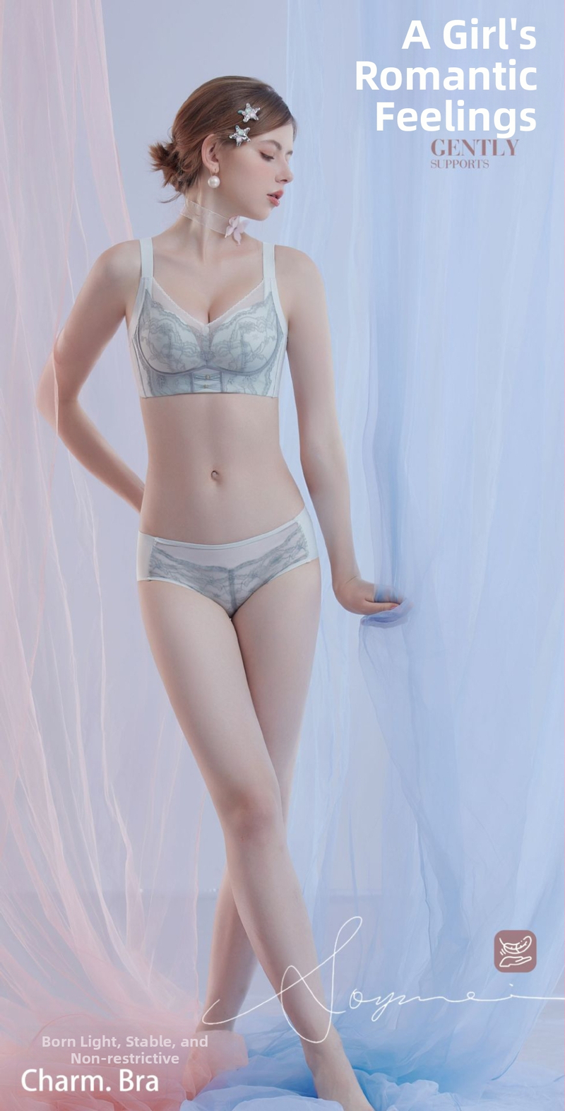 Jin Shiyi melltartó, 3/4 kosár, közepes formázó kosár, Nylon-Spandex fő anyag, fémgyűrű nélkül