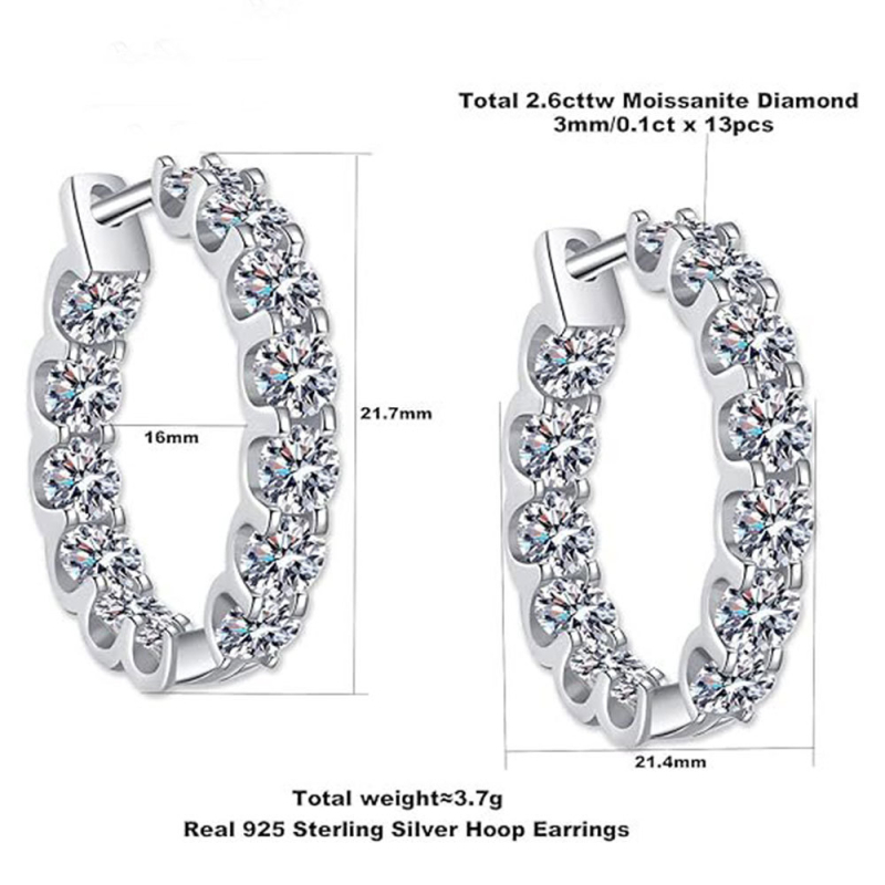 Moissanite обеци от S925 стерлингово сребро, 2.6 карата, 8 сърца и 8 стрелки