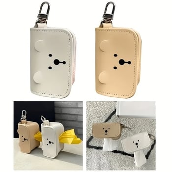 Δερμάτινη τσάντα για βόλτες με σκύλο, διανομέας σακουλών αποβλήτων με διαχείριση συνεχούς ροής — σχέδιο αρκούδας