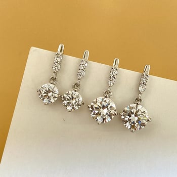 Обeци от моиссанит с четири зъбчета, S925 стерлинтово сребро, 1 карат, EX разрез