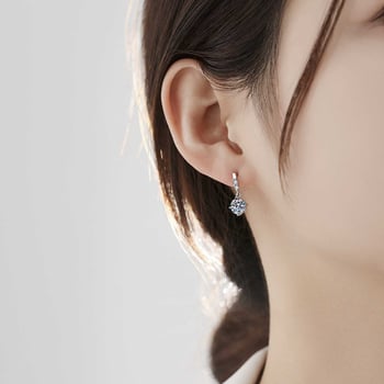 Обeци от моиссанит с четири зъбчета, S925 стерлинтово сребро, 1 карат, EX разрез