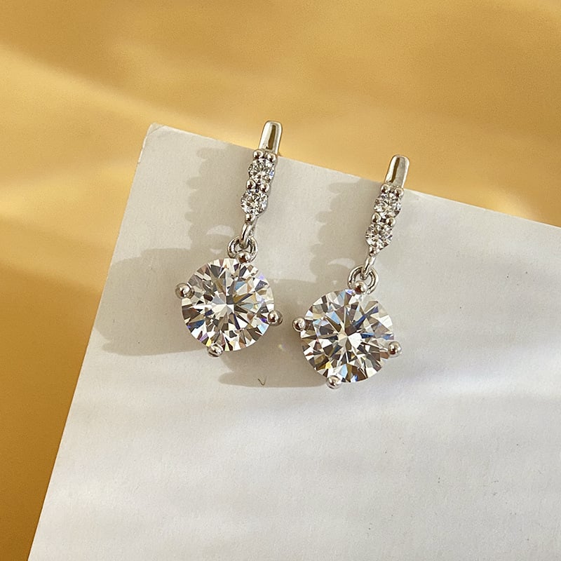 Обeци от моиссанит с четири зъбчета, S925 стерлинтово сребро, 1 карат, EX разрез