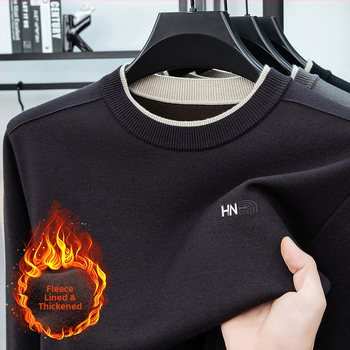 Muški vuneni džemper s flisom i vezenim detaljima, okrugli ovratnik, dugi rukavi, elastičan