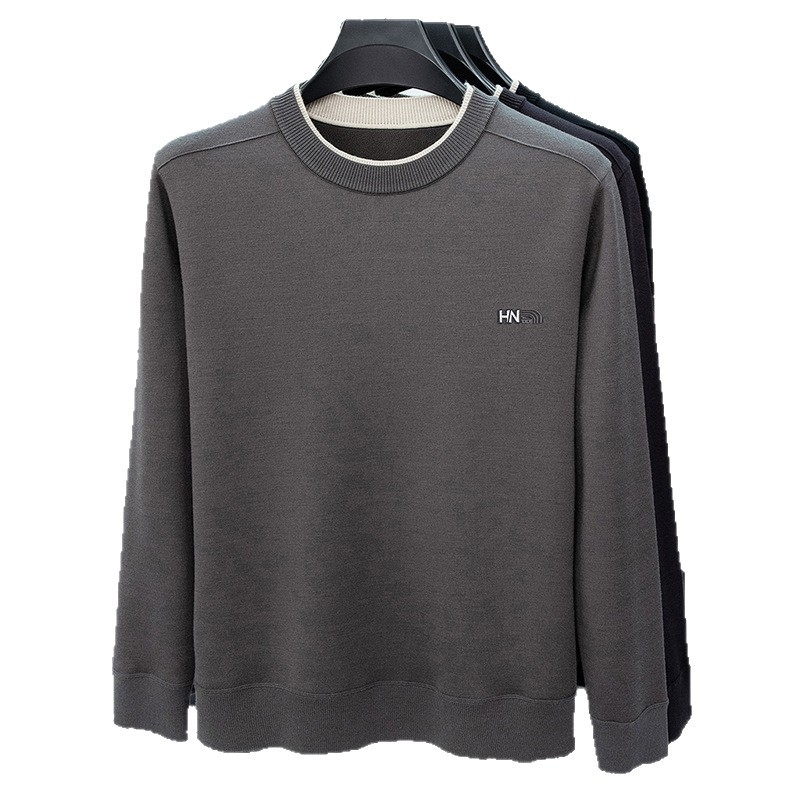 Muški vuneni džemper s flisom i vezenim detaljima, okrugli ovratnik, dugi rukavi, elastičan