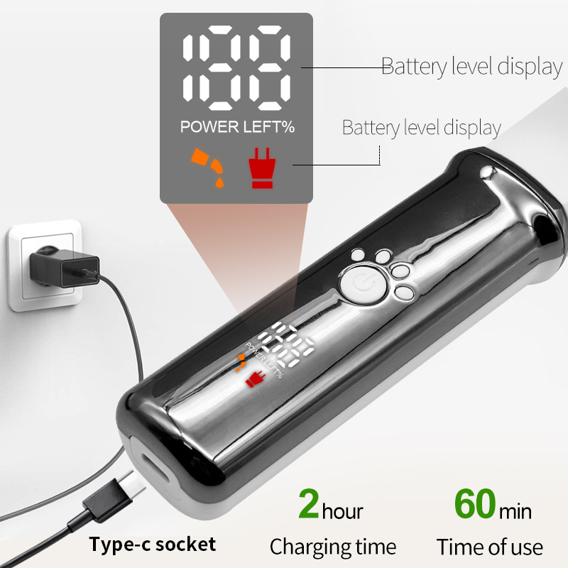 Κοπτικό κατοικίδίων με ψηφιακή οθόνη, ήσυχη λειτουργία, αναρρόφηση τρίχας και αφαίρεση τρίχας από πατουσάκια – για γάτες και σκύλους