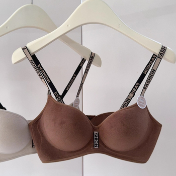 Nylon anyagú melltartó nőknek, vezeték nélküli, félkosaras kosár, formázott kosár: vékony felső rész, vastag alsó rész, kosár anyaga pamut