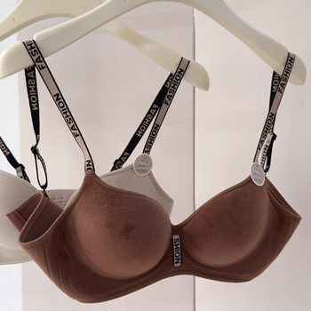 Nylon anyagú melltartó nőknek, vezeték nélküli, félkosaras kosár, formázott kosár: vékony felső rész, vastag alsó rész, kosár anyaga pamut