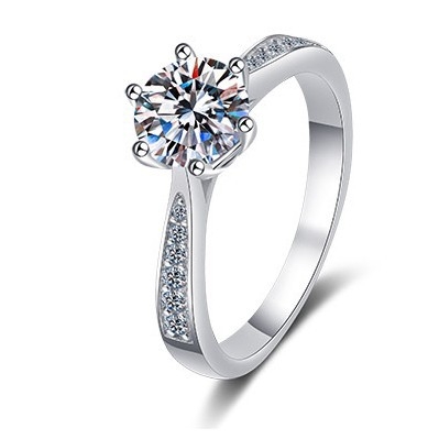 Prsten od srebra 925, Moissanit 1 ct, šestokraki mikro-inlay, korejski stil