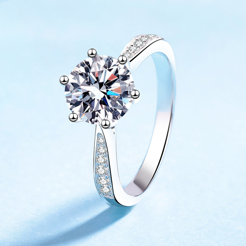 Prsten od srebra 925, Moissanit 1 ct, šestokraki mikro-inlay, korejski stil