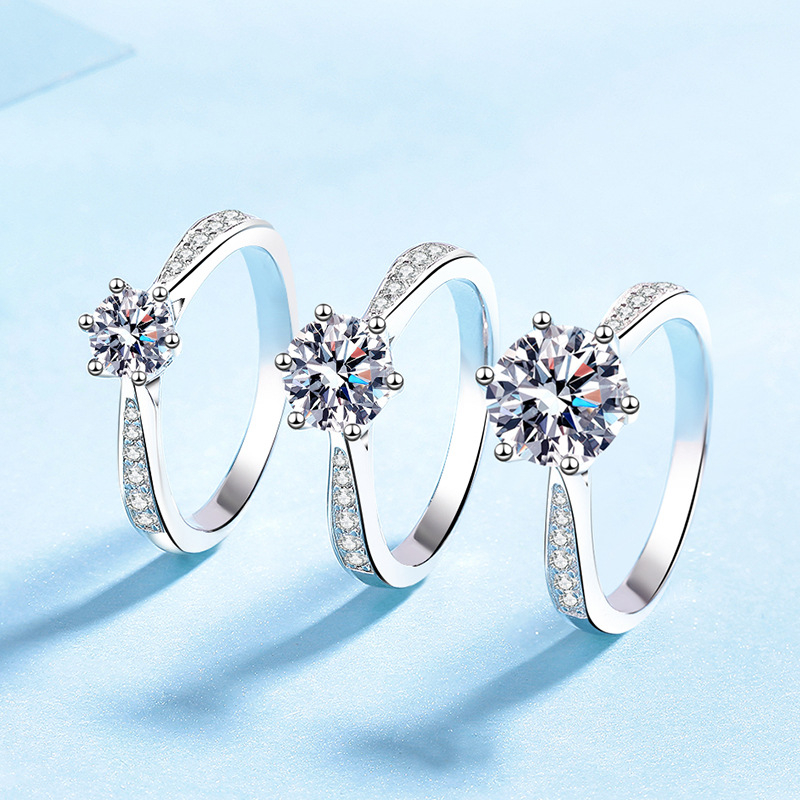 Prsten od srebra 925, Moissanit 1 ct, šestokraki mikro-inlay, korejski stil