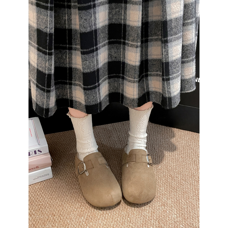 Ženske Birkenstock stil papuče s pliš unutrašnjosti i debelim đonom, PU gornji dio, okrugli vrh, korejski stil