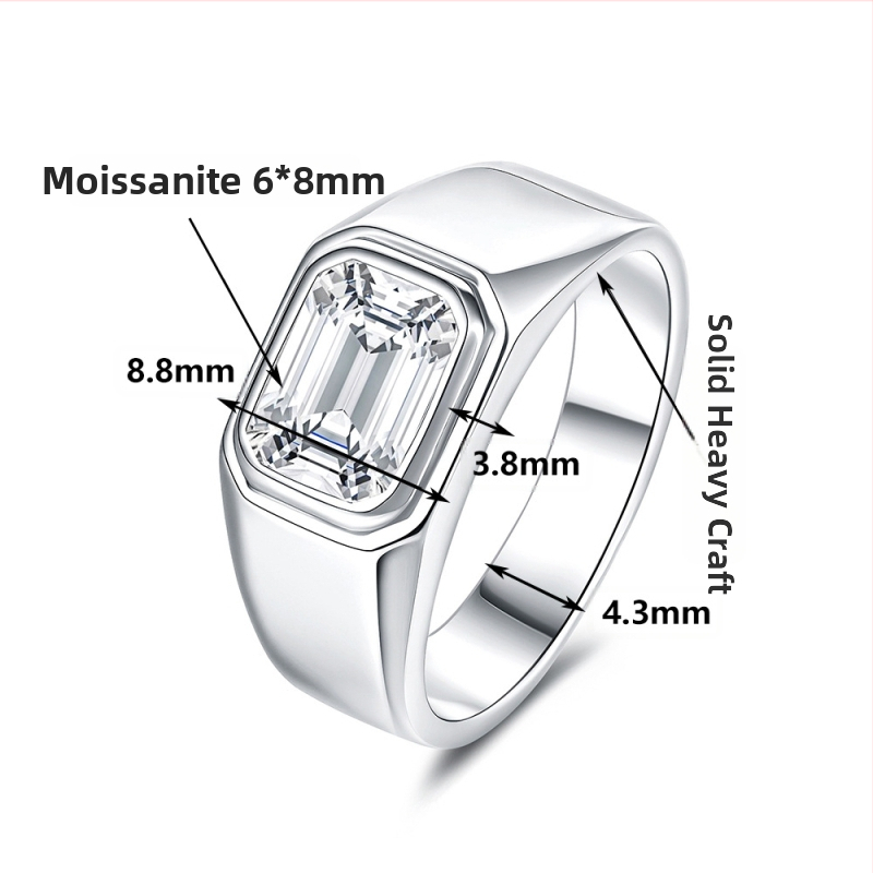 Moissanite prsten za muškarce, srebro 925, geometrijski oblik, elektroplating, minimalistički stil