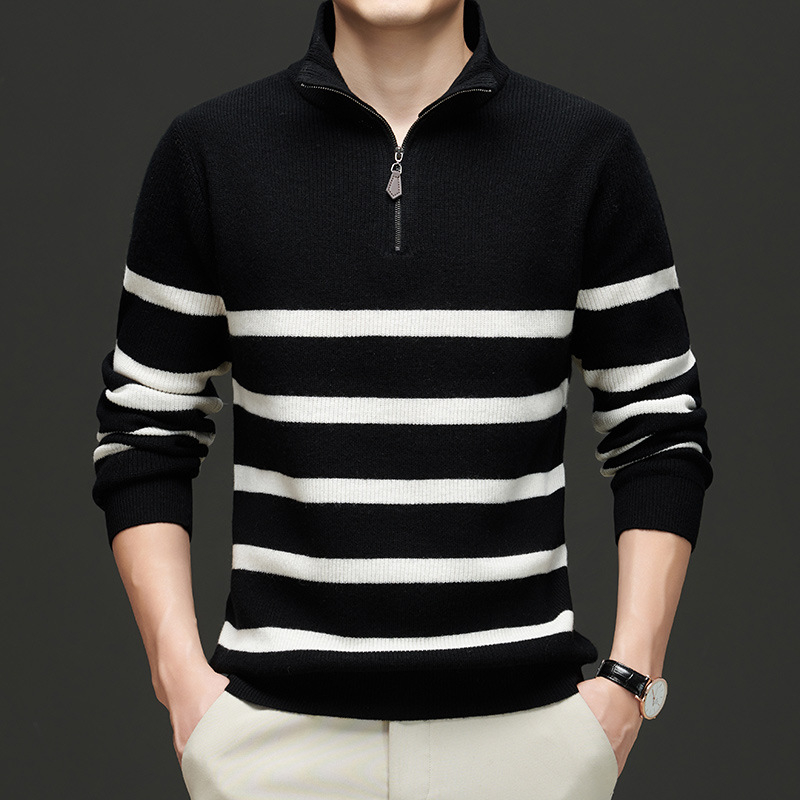 Džemper od vune — džemper s polustojnim ovratnikom, slobodan kroj, jacquard pletenina, dugi rukavi