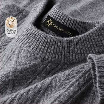 Muški pulover od 100% vune, okrugli ovratnik, jacquard pletenina, debeli i topli, dugi rukav, zimski komad