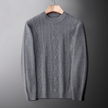 Muški pulover od 100% vune, okrugli ovratnik, jacquard pletenina, debeli i topli, dugi rukav, zimski komad