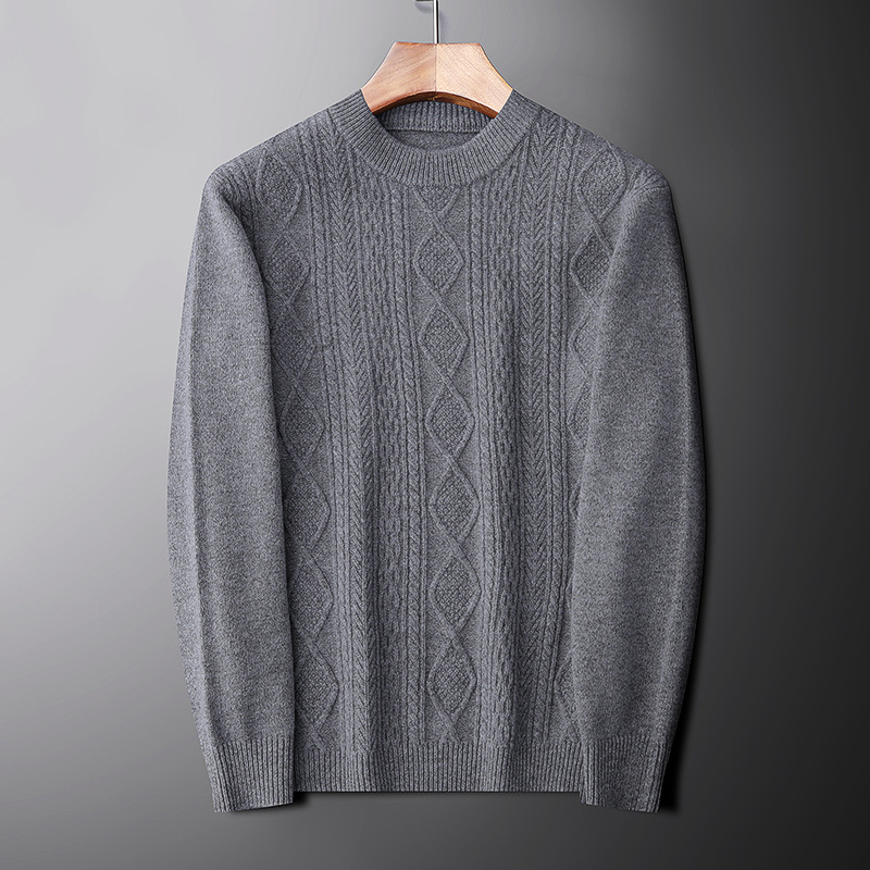 Muški pulover od 100% vune, okrugli ovratnik, jacquard pletenina, debeli i topli, dugi rukav, zimski komad