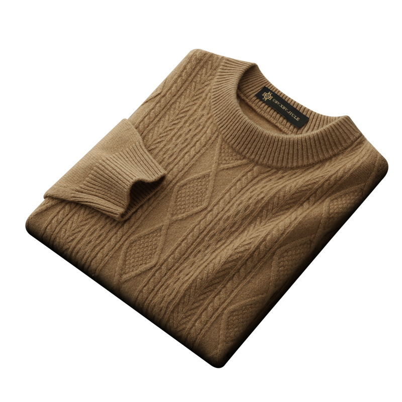 Muški pulover od 100% vune, okrugli ovratnik, jacquard pletenina, debeli i topli, dugi rukav, zimski komad