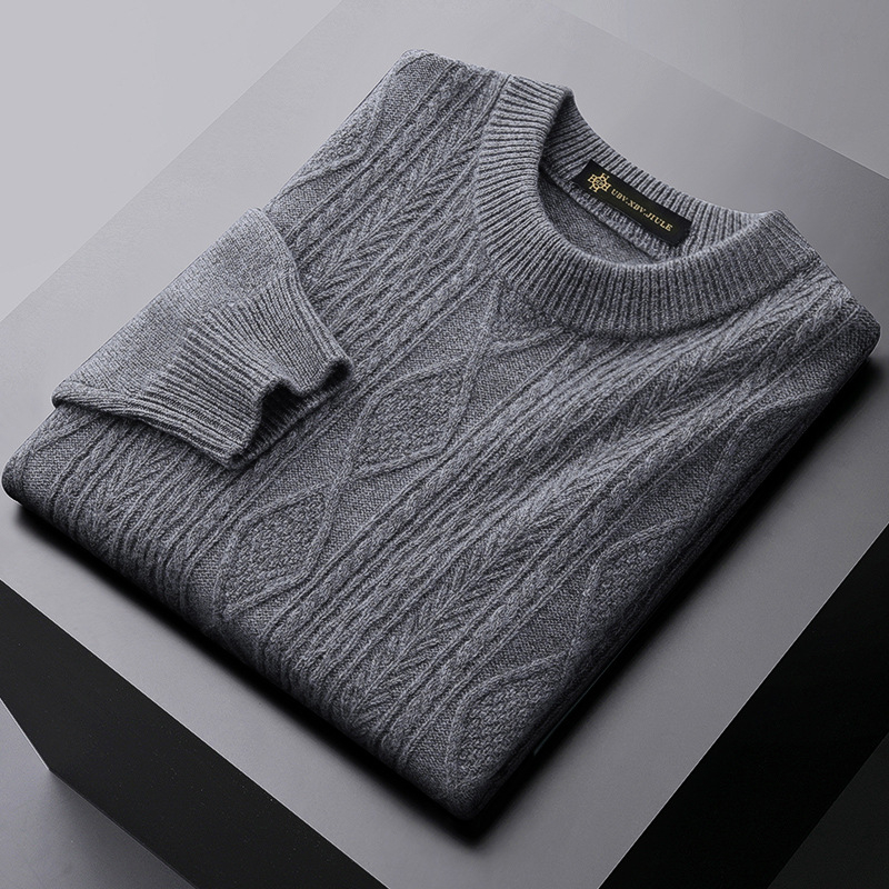 Muški pulover od 100% vune, okrugli ovratnik, jacquard pletenina, debeli i topli, dugi rukav, zimski komad