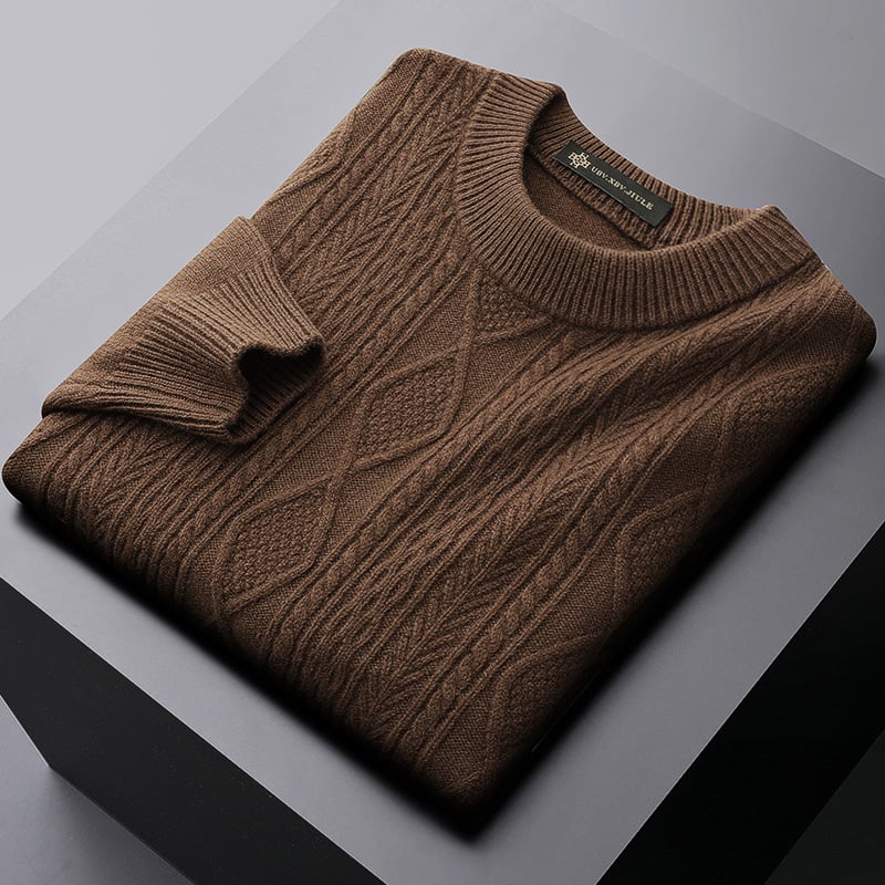 Muški pulover od 100% vune, okrugli ovratnik, jacquard pletenina, debeli i topli, dugi rukav, zimski komad