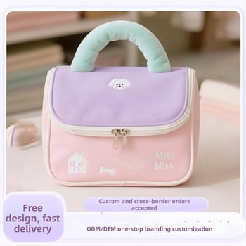 Τσαντάκι μακιγιάζ με καπάκι που γυρίζει, σχήματος κουτιού, πολυεστέρας, θήκη με φερμουάρ, σχέδιο ζωικού χαρακτήρα καρτούν